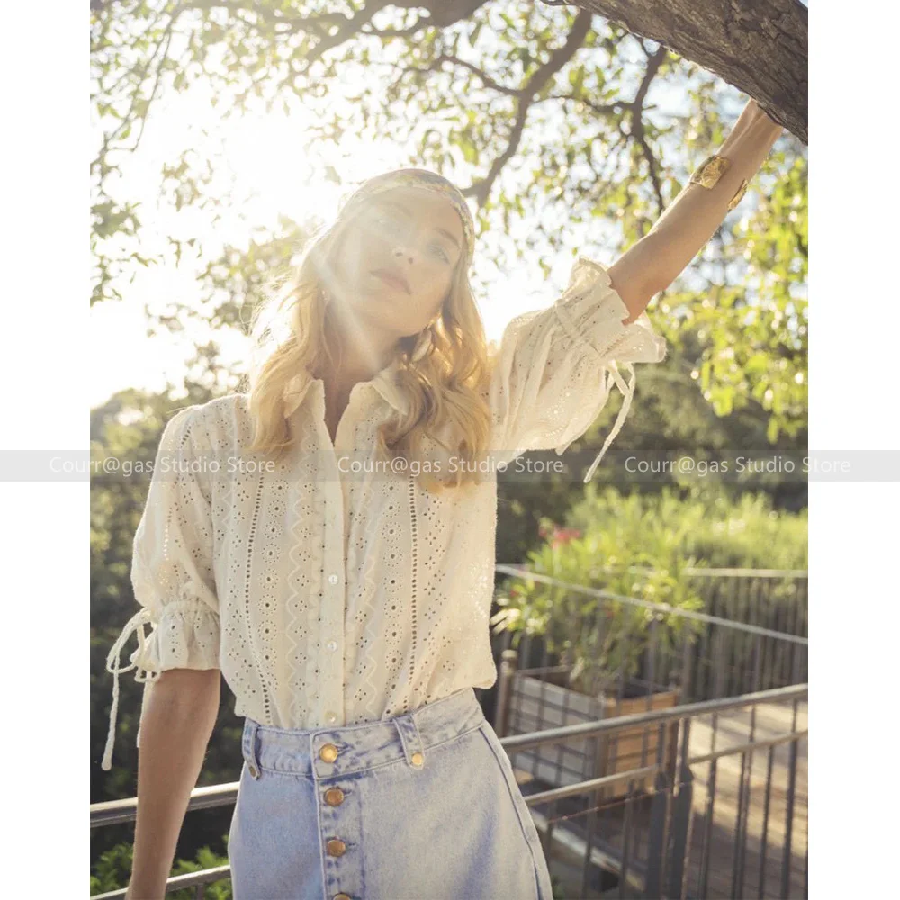 French 24 Summer New Retro Romantic Sweet Lapel Hollow Tie Bubble Sleeve Cardigan Top Women
French 24 Summer New Retro Romantic Sweet Lapel Hollow Tie Bubble Sleeve Cardigan Top Women