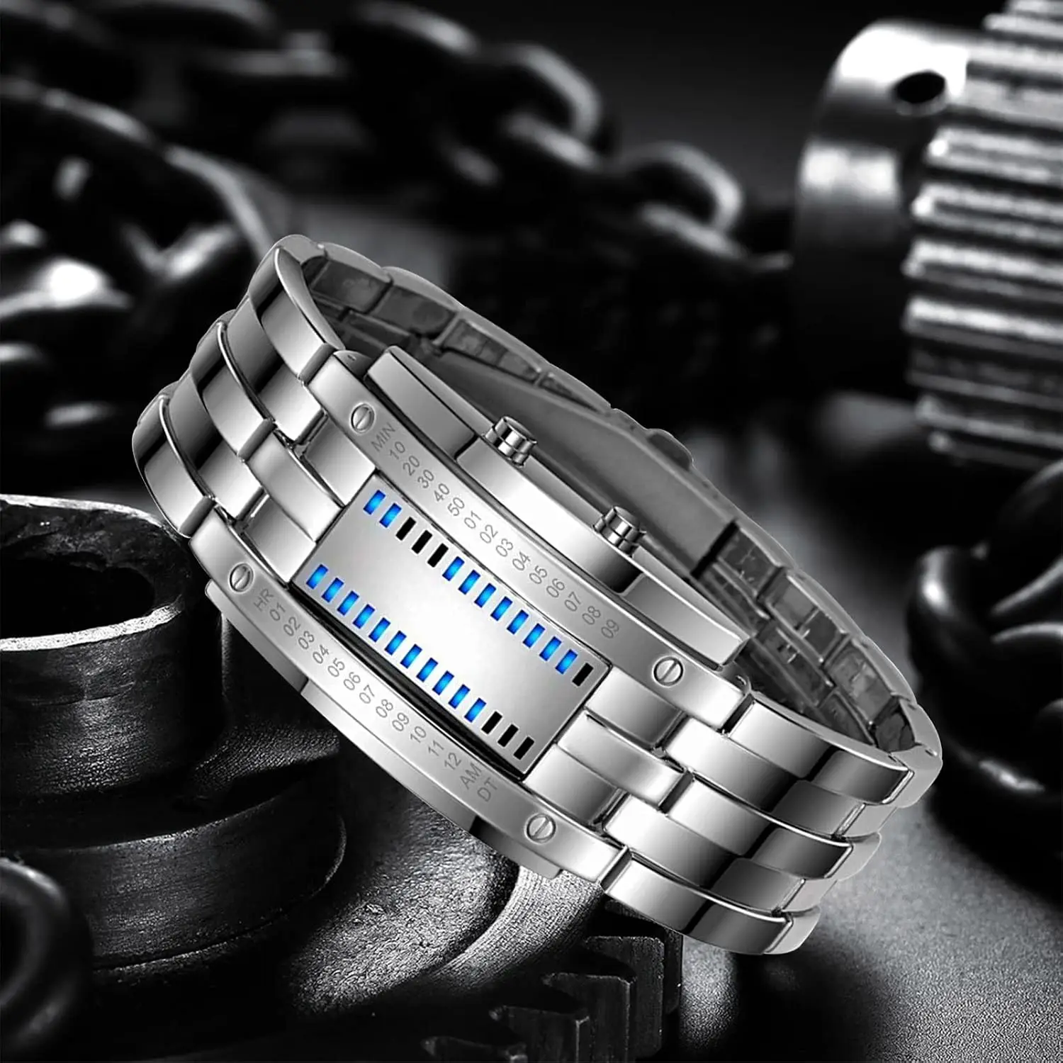 Lunervia Store Gosasa Men's LED Digital Wrist Watch Futuristic Binary Display Stainless Steel Bracelet Waterproof Tech Style Watch for Casual & Fashion Wear
Lunervia Store Gosasa Men's LED Digital Wrist Watch Futuristic Binary Display Stainless Steel Bracelet Waterproof Tech Style Watch for Casual & Fashion Wear