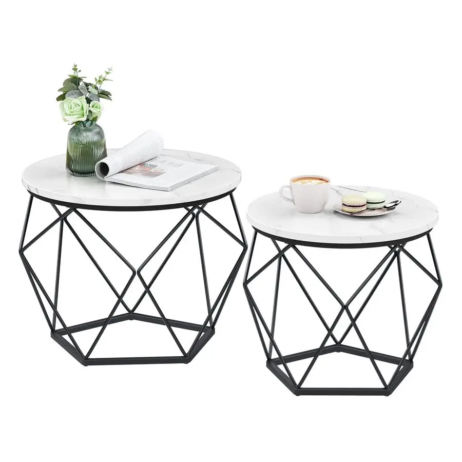 Small Coffee Table Set of 2, Round Coffee Table with Steel Frame, Side End Table for Living Room, Bedroom, Office, Marble White
Small Coffee Table Set of 2, Round Coffee Table with Steel Frame, Side End Table for Living Room, Bedroom, Office, Marble White
