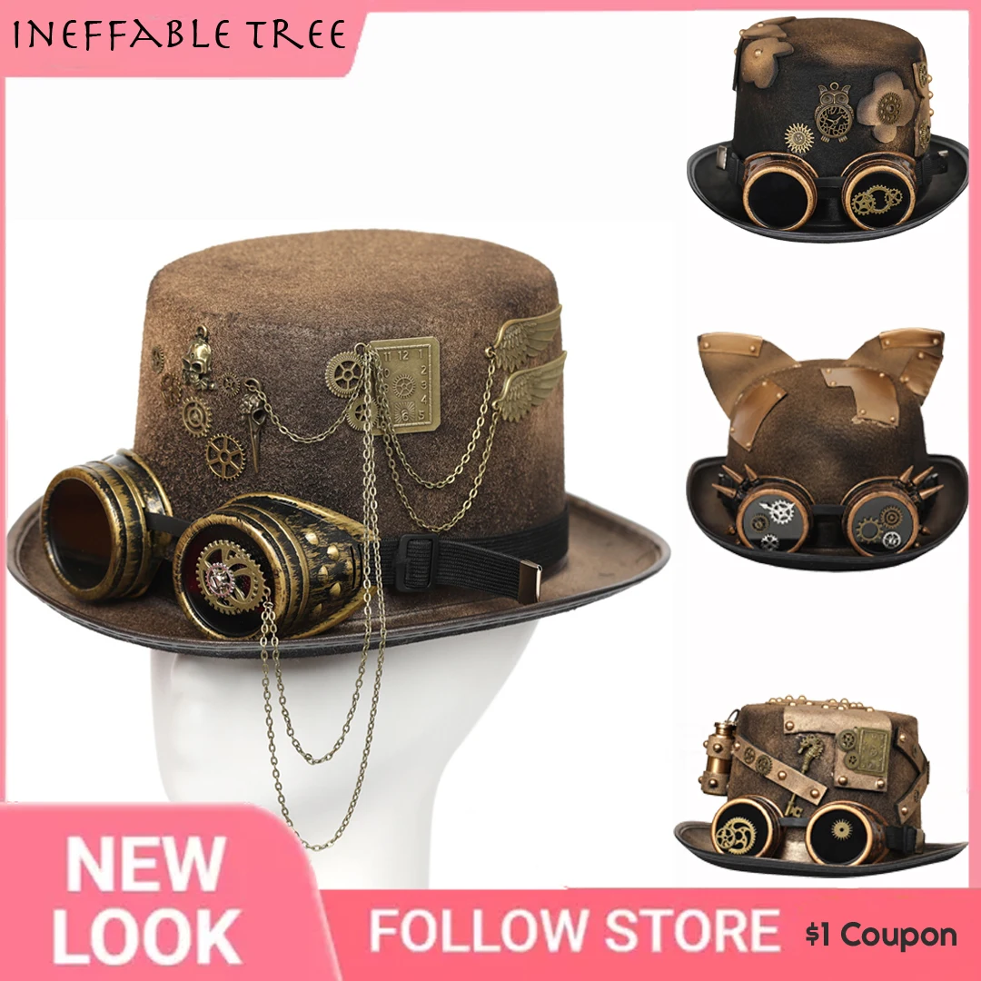 Gothic Headwear Steampunk Hat Victorian Top Magic Gears Goggles Chain Top Hats for Dress Up Halloween Cosplay Costume Fedora Cap
Gothic Headwear Steampunk Hat Victorian Top Magic Gears Goggles Chain Top Hats for Dress Up Halloween Cosplay Costume Fedora Cap