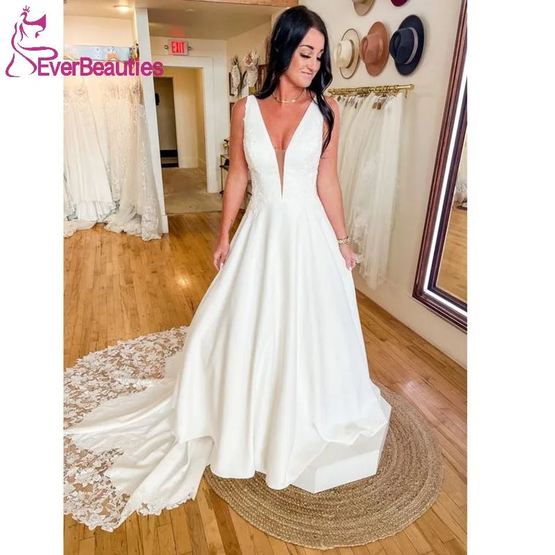 Vestidos De Novia Boho Wedding Dresses for Women Satin V Neck Lace Appliques Bride Dress Robe De Mariee Beach Wedding Gown
Vestidos De Novia Boho Wedding Dresses for Women Satin V Neck Lace Appliques Bride Dress Robe De Mariee Beach Wedding Gown
