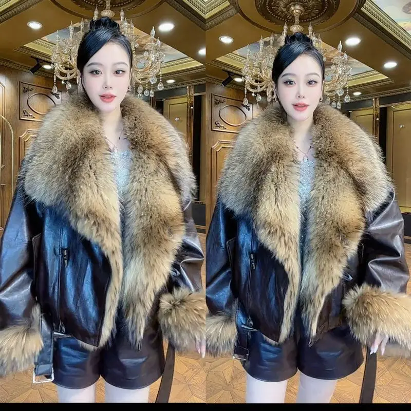 Casual Sle Thiened Leather Jaet Simple Loose Fit with Fur Collar Warm Long Sve Coat for Women
Casual Sle Thiened Leather Jaet Simple Loose Fit with Fur Collar Warm Long Sve Coat for Women