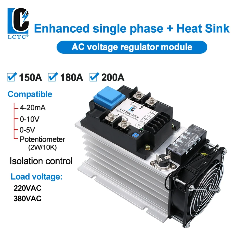 220V 380V 150A 180A 200A Single Phase AC voltage Regulator Module Enhanced Full Isolation Power Regulator Module With Heat Sink
220V 380V 150A 180A 200A Single Phase AC voltage Regulator Module Enhanced Full Isolation Power Regulator Module With Heat Sink