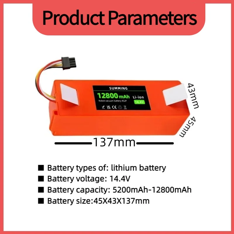 For Xiaomi Robot Vacuum Cleaner Lithium-Ion Battery Accessories 5200Ah-12800mAH 14.4V New Replacement for Robotic Cleaners
For Xiaomi Robot Vacuum Cleaner Lithium-Ion Battery Accessories 5200Ah-12800mAH 14.4V New Replacement for Robotic Cleaners