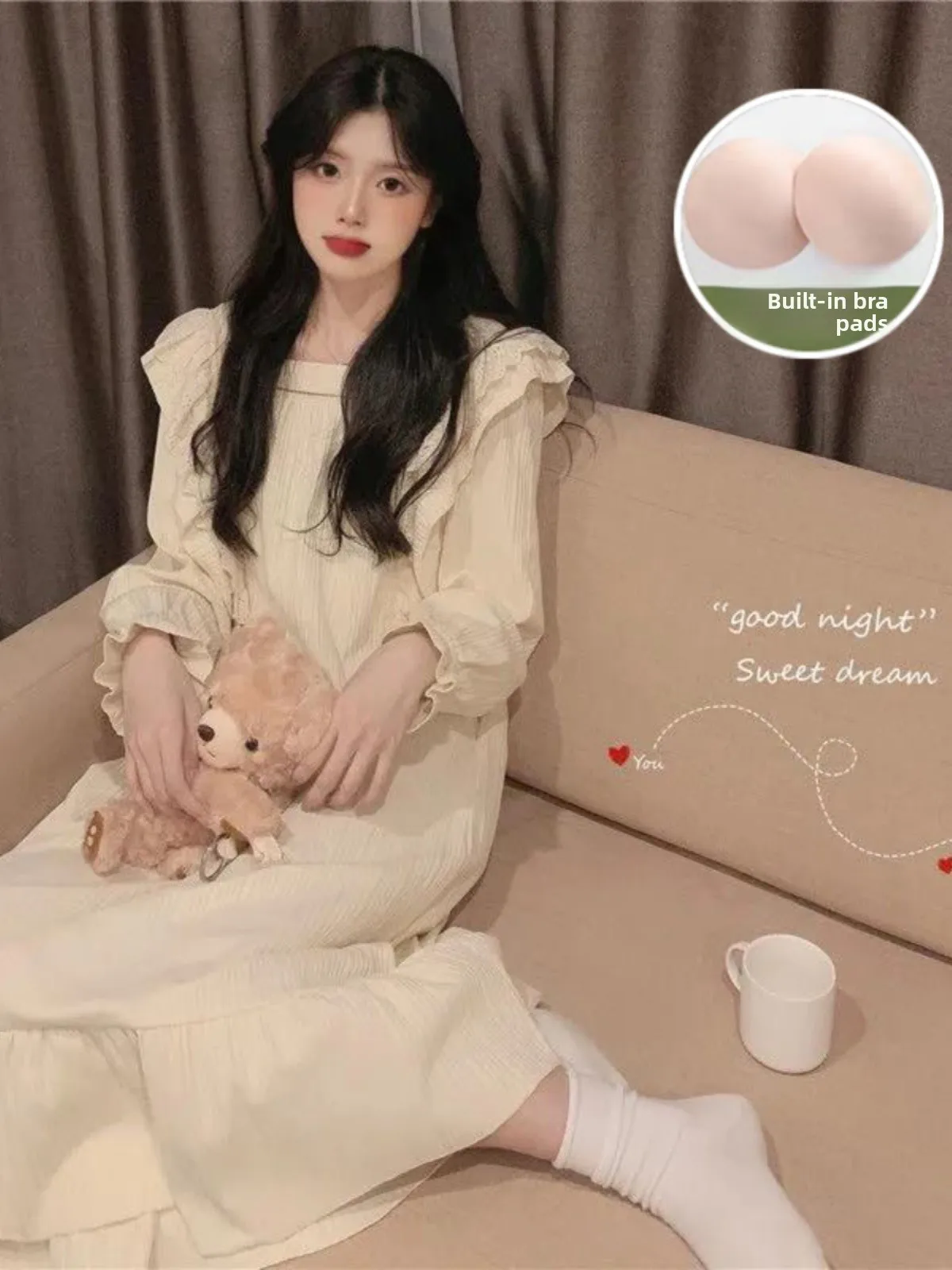 Women's Long Sleeve Sleepwear with Chest Pad Loose Sweet Princess Style Dress Spring Autumn New Arrival Comfortable Home Clothes
Women's Long Sleeve Sleepwear with Chest Pad Loose Sweet Princess Style Dress Spring Autumn New Arrival Comfortable Home Clothes