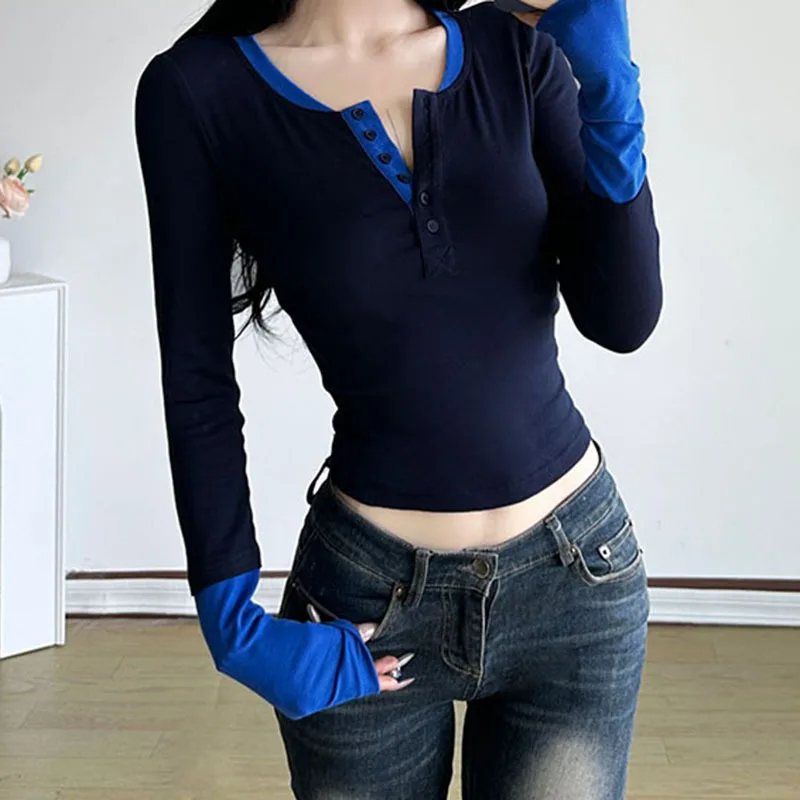 American color contrast splicing pullover long sleeve T-shirt Spice Girl fashion slim-fit inside with bottom knit top autumn
American color contrast splicing pullover long sleeve T-shirt Spice Girl fashion slim-fit inside with bottom knit top autumn
