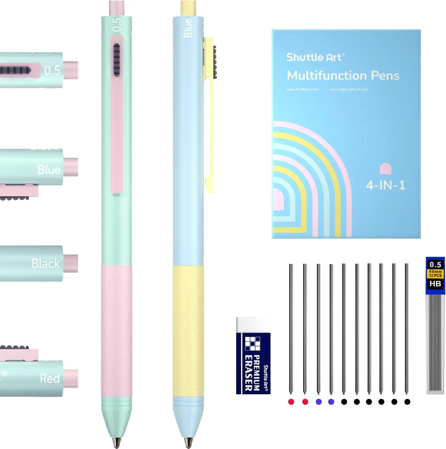 4-in-1 Gravity Pen Set, 2 Pack Retractable Ballpoint Pens with Black Blue Red Ink & 0.5mm Pencil, Fresh Style for School Office Home
4-in-1 Gravity Pen Set, 2 Pack Retractable Ballpoint Pens with Black Blue Red Ink & 0.5mm Pencil, Fresh Style for School Office Home