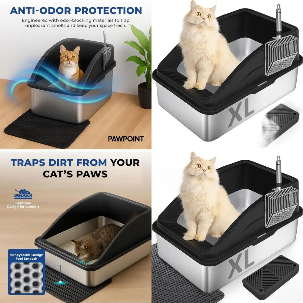 Большой металлический лоток для кошек с ограждением, легко чистится, прочная конструкция, включает крышку, совок, подстилку и подножку (черный)
Большой металлический лоток для кошек с ограждением, легко чистится, прочная конструкция, включает крышку, совок, подстилку и подножку (черный)