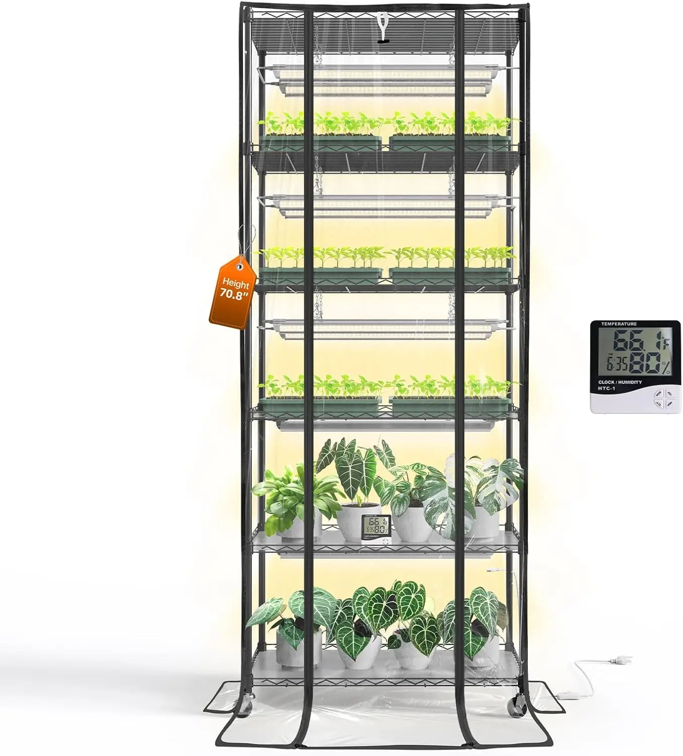 71" Indoor Greenhouse with Grow Light, 6-Tier DIY Plant Shelf with Adjustable Rack and Wheels, 8-Pack 192W Full Spectrum LED Pla
71" Indoor Greenhouse with Grow Light, 6-Tier DIY Plant Shelf with Adjustable Rack and Wheels, 8-Pack 192W Full Spectrum LED Pla