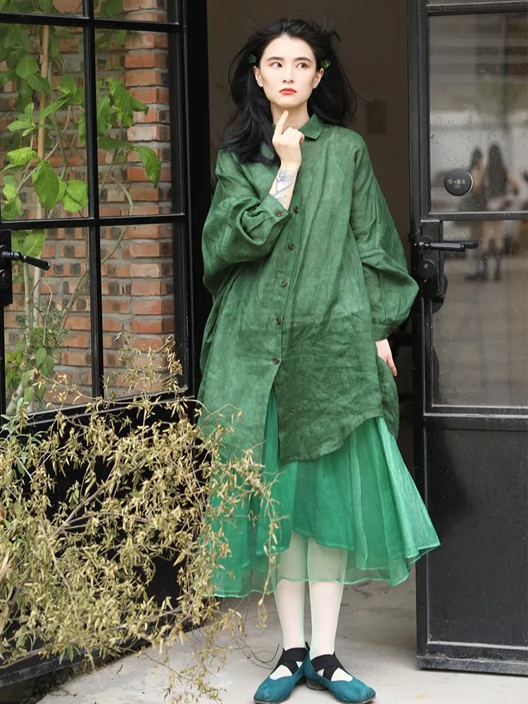 Retro Style Loose Fit Cotton Linen Jacket Tie Dye Dyed Color Fried Green Tones Original Design Women's Shirt
Retro Style Loose Fit Cotton Linen Jacket Tie Dye Dyed Color Fried Green Tones Original Design Women's Shirt