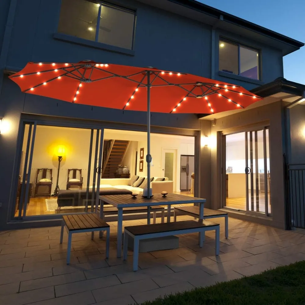 15 Ft Double Sided Patio Umbrella with Solar Lights, Extra Large Rectangle Outdoor Umbrella with 36 LED Lights & Crank Handle
15 Ft Double Sided Patio Umbrella with Solar Lights, Extra Large Rectangle Outdoor Umbrella with 36 LED Lights & Crank Handle