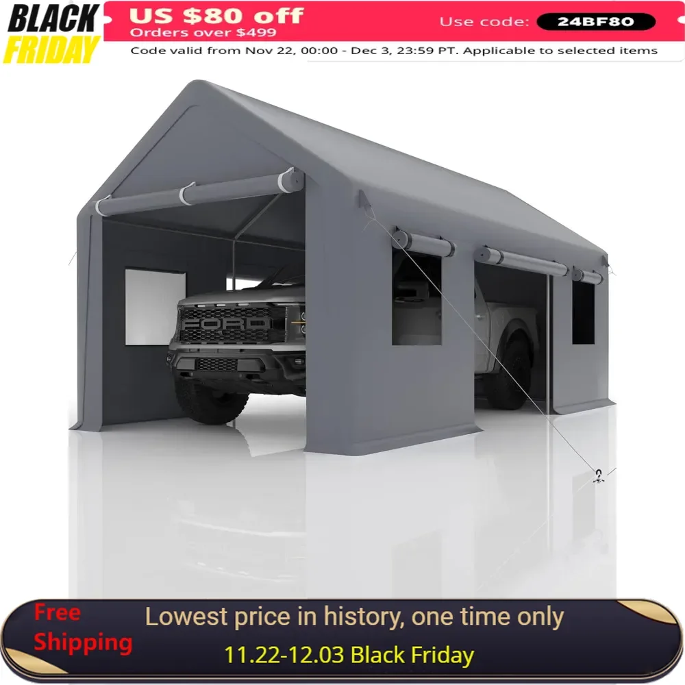 13'x20' Carport Garage with Front & Rear Doors, 2 Side Doors, and 4 Windows, Heavy Duty Portable Carport Garage
13'x20' Carport Garage with Front & Rear Doors, 2 Side Doors, and 4 Windows, Heavy Duty Portable Carport Garage