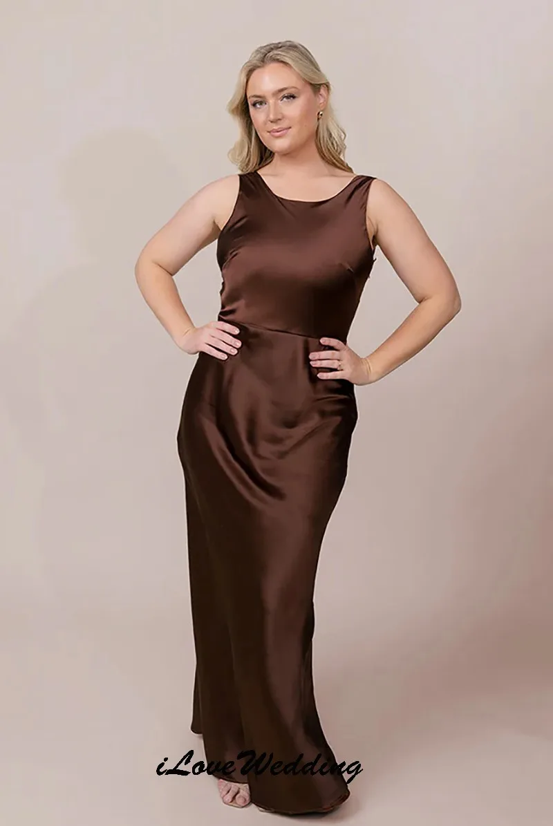 Bridesmaid Dress 2025 Chocolate Brown Weddding Party Dress For Woman Guest O-Neck Satin Sleeveless Open Back Simple Customized
Bridesmaid Dress 2025 Chocolate Brown Weddding Party Dress For Woman Guest O-Neck Satin Sleeveless Open Back Simple Customized