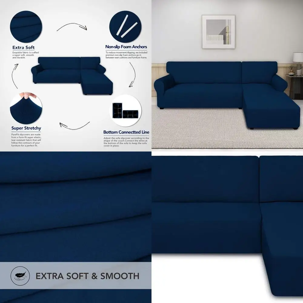Stretchy Sofa Covers for L-Shape Couches - 2-Piece Spandex, Non-Slip, Elastic Bottom, Ideal for 3-Seat Sofa and Chaise, Navy
Stretchy Sofa Covers for L-Shape Couches - 2-Piece Spandex, Non-Slip, Elastic Bottom, Ideal for 3-Seat Sofa and Chaise, Navy
