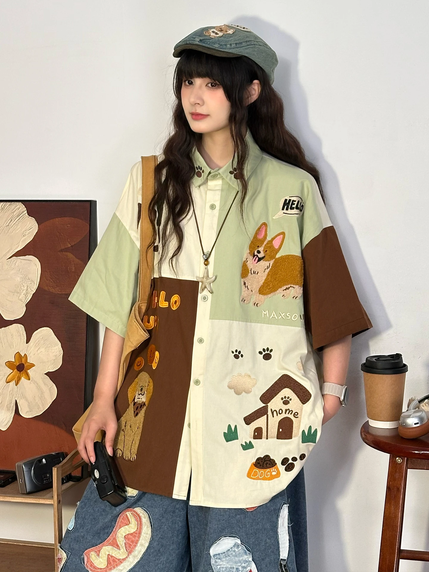 SOLDOUT Original American Retro Cartoon Color Block Dog Embroidery Short Sleeve Women's College Style Shirt Street Style Loos...
SOLDOUT Original American Retro Cartoon Color Block Dog Embroidery Short Sleeve Women's College Style Shirt Street Style Loos...