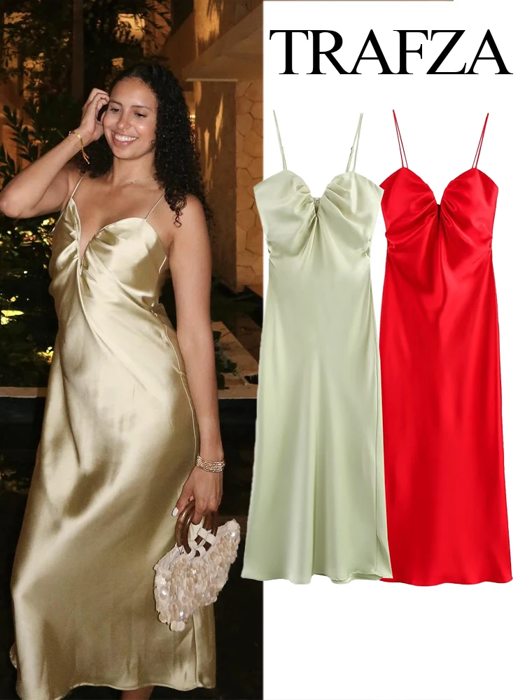 TRAFZA Women's 2025 Spring New Fashion Spaghetti Strap Tight Long Dress Female Sexy Elegant Evening Party 3-Color Dress Vestidos
TRAFZA Women's 2025 Spring New Fashion Spaghetti Strap Tight Long Dress Female Sexy Elegant Evening Party 3-Color Dress Vestidos