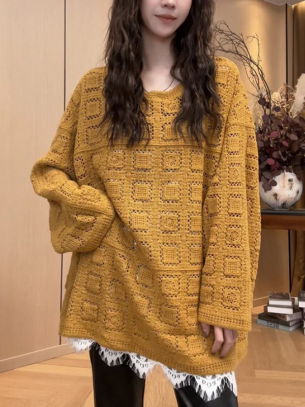 plus Size Knitted Sweater Women's Spring New Style Loose Fit Medium Length Hooked Flower Plaid Design Slimming Versatile Sweater
plus Size Knitted Sweater Women's Spring New Style Loose Fit Medium Length Hooked Flower Plaid Design Slimming Versatile Sweater