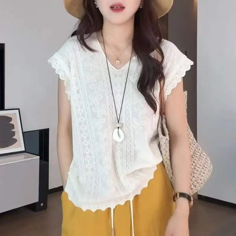 Slimming Effect Women's plus Size V-Neck Knitted Base Shirt Thin Fashionable Summer New Style T-Shirt Comfortable Breathable
Slimming Effect Women's plus Size V-Neck Knitted Base Shirt Thin Fashionable Summer New Style T-Shirt Comfortable Breathable