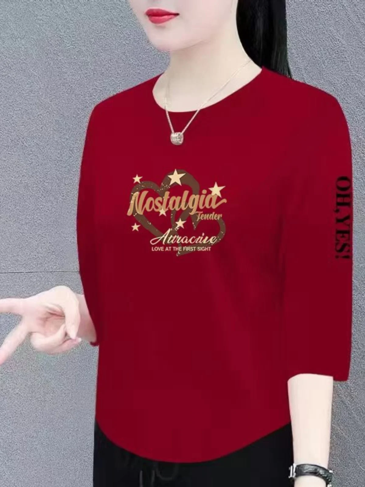 Red 100% Pure Cotton Women's 7/8 Sleeve T-Shirt Spring Summer New Style Arc-shaped Hem Slimming Belly Covering Base Shirt
Red 100% Pure Cotton Women's 7/8 Sleeve T-Shirt Spring Summer New Style Arc-shaped Hem Slimming Belly Covering Base Shirt