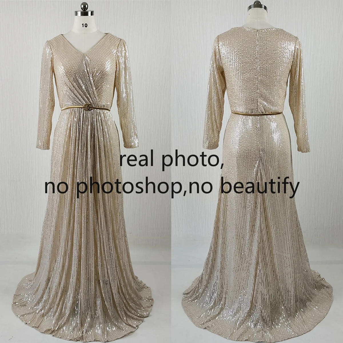 Customized Real Photo Evening Dress Champagne Sequins V-neck Long Sleeves Plus size Floor-Length Robe De Soiree Lady Formal Gown
Customized Real Photo Evening Dress Champagne Sequins V-neck Long Sleeves Plus size Floor-Length Robe De Soiree Lady Formal Gown