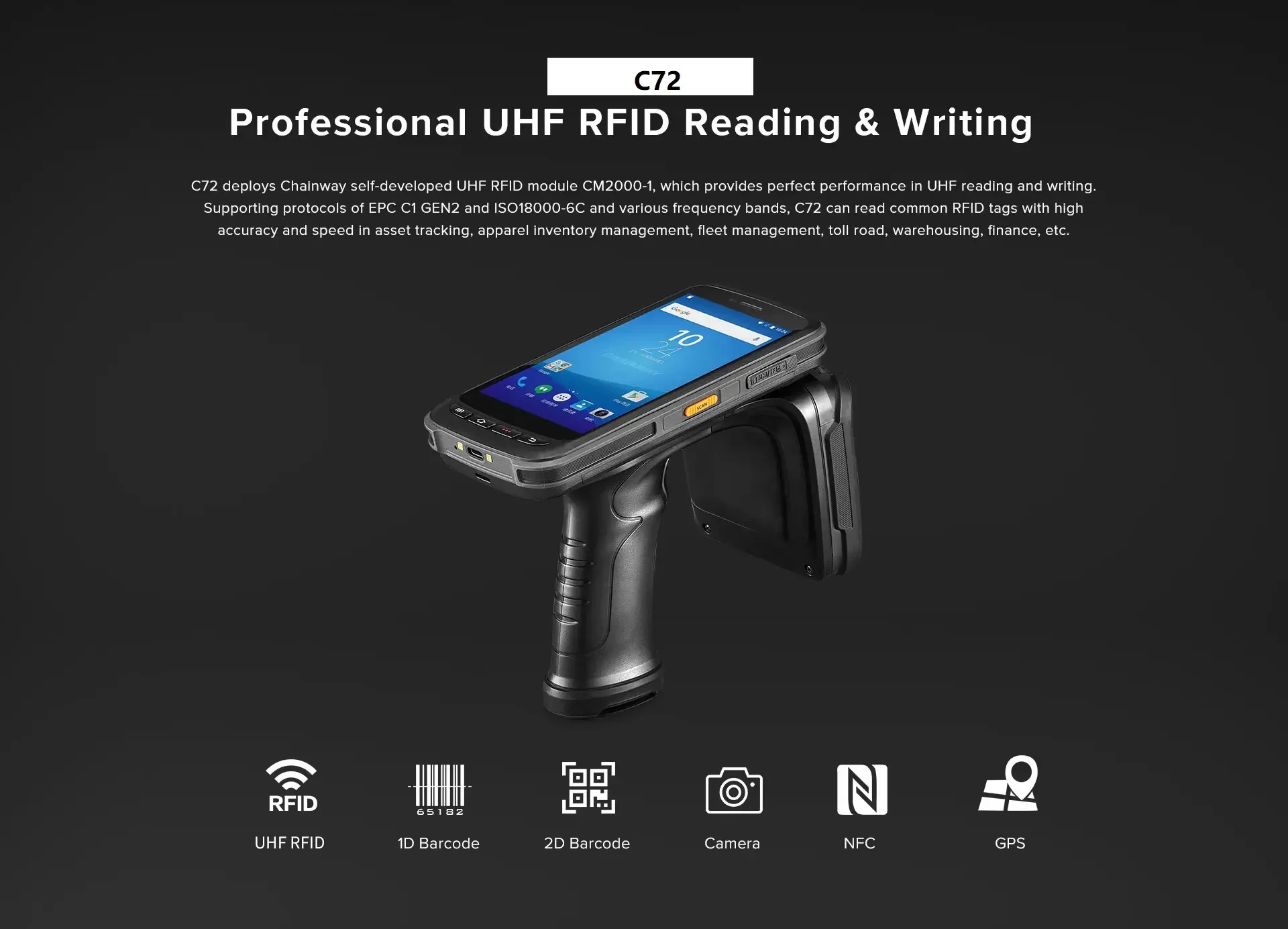 Portable Long Range Android RFID Reader Wireless NFC WIFI Handheld C72 Handheld UHF RFID Reader For Inventory/ Asset Management