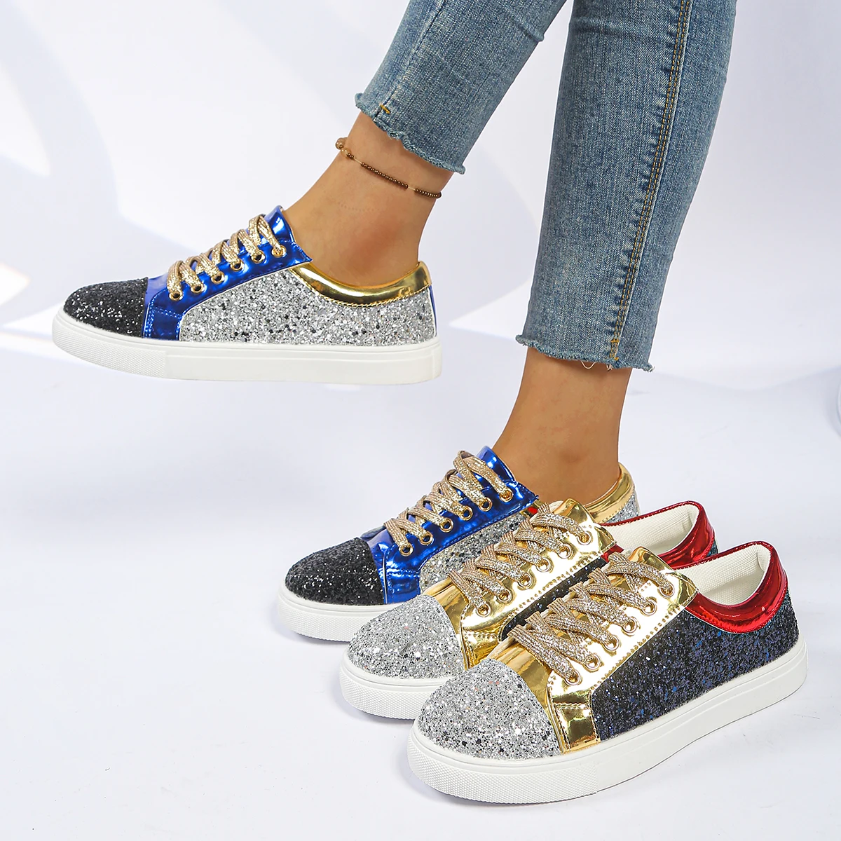 Luxurious Multi-color Sequin Decorated Thick-soled Sneakers for Women 2026 Spring Casual Non-slip Comfortable Walking Sneakers
Luxurious Multi-color Sequin Decorated Thick-soled Sneakers for Women 2026 Spring Casual Non-slip Comfortable Walking Sneakers