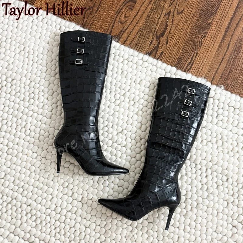 Spring New Stone Pattern Buckle Knee-High Boots Pointed Toe Stiletto Side Zipper Mid-Calf Fashion Boots Elegant Ladies Long Boot
Spring New Stone Pattern Buckle Knee-High Boots Pointed Toe Stiletto Side Zipper Mid-Calf Fashion Boots Elegant Ladies Long Boot