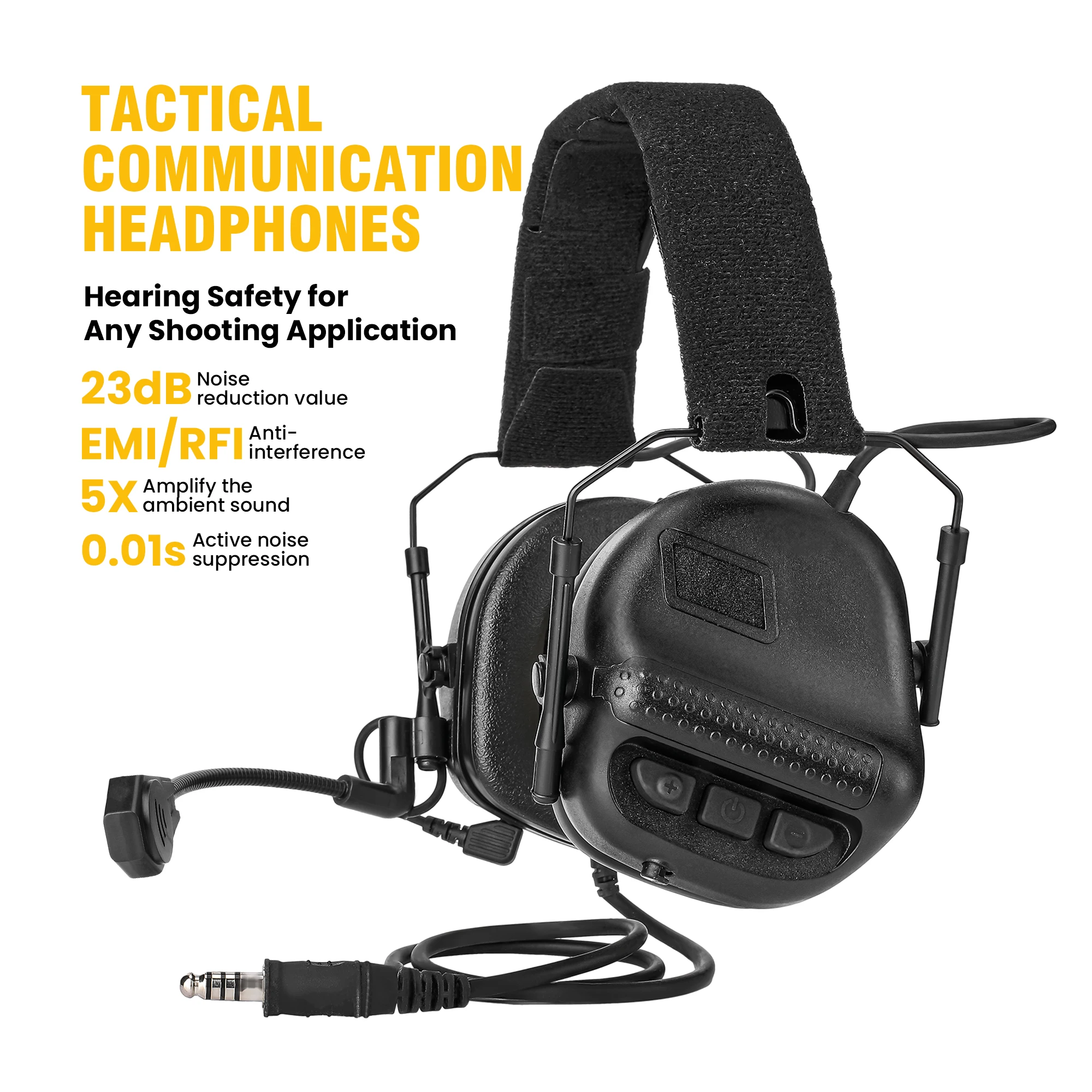 Tactical Communication Headset 23dB Noise Reduction 5X Ambient Sound Amplification 0.01s Active Suppression EMI/RFI Anti-Interfe
Tactical Communication Headset 23dB Noise Reduction 5X Ambient Sound Amplification 0.01s Active Suppression EMI/RFI Anti-Interfe