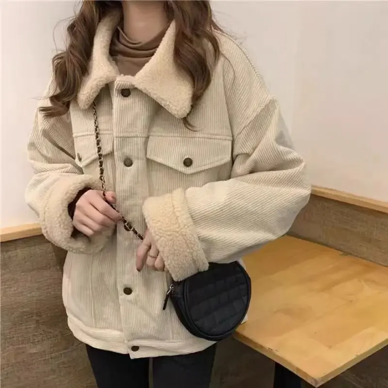 Women winter coat corduroy loose lambswool plus velvet student corduroy top trendy fashion casual versatile temperament
Women winter coat corduroy loose lambswool plus velvet student corduroy top trendy fashion casual versatile temperament