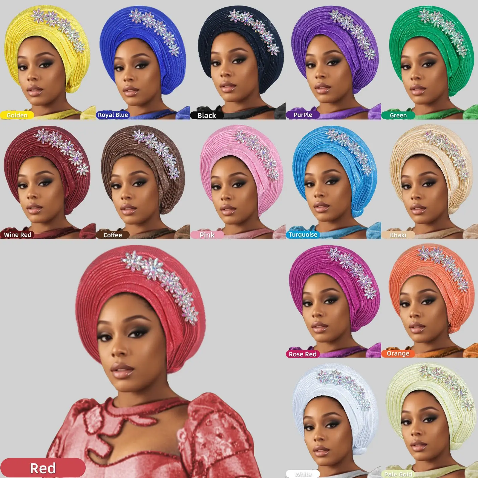 Новый тюрбан с бриллиантами для женщин, африканский головной убор Auto Gele, Aso Oke, Нигерия, головной убор для свадебной вечеринки, мусульманский хиджаб, повязка на голову
Новый тюрбан с бриллиантами для женщин, африканский головной убор Auto Gele, Aso Oke, Нигерия, головной убор для свадебной вечеринки, мусульманский хиджаб, повязка на голову