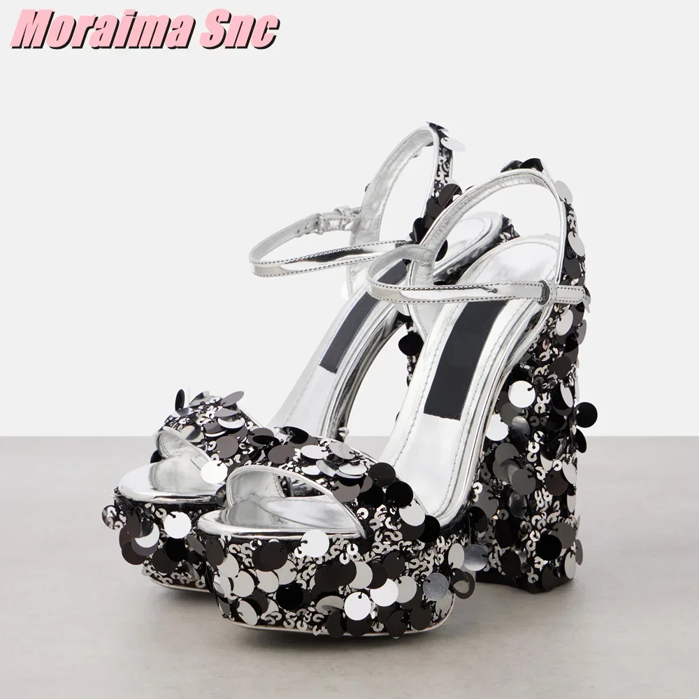 Sequined Bling Platform Sandals Block High Heel Ankle Buckle Strap Sexy Fashion Women's Dress Shoes Summer Banquet Party 2025
Sequined Bling Platform Sandals Block High Heel Ankle Buckle Strap Sexy Fashion Women's Dress Shoes Summer Banquet Party 2025
