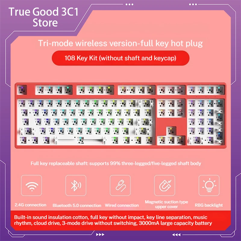 108 Key Wireless Bluetooth Wired Tri-mode Mechanical Custom Keyboard Diy Kit Rgb Hot Plug without shaft and key cap
108 Key Wireless Bluetooth Wired Tri-mode Mechanical Custom Keyboard Diy Kit Rgb Hot Plug without shaft and key cap