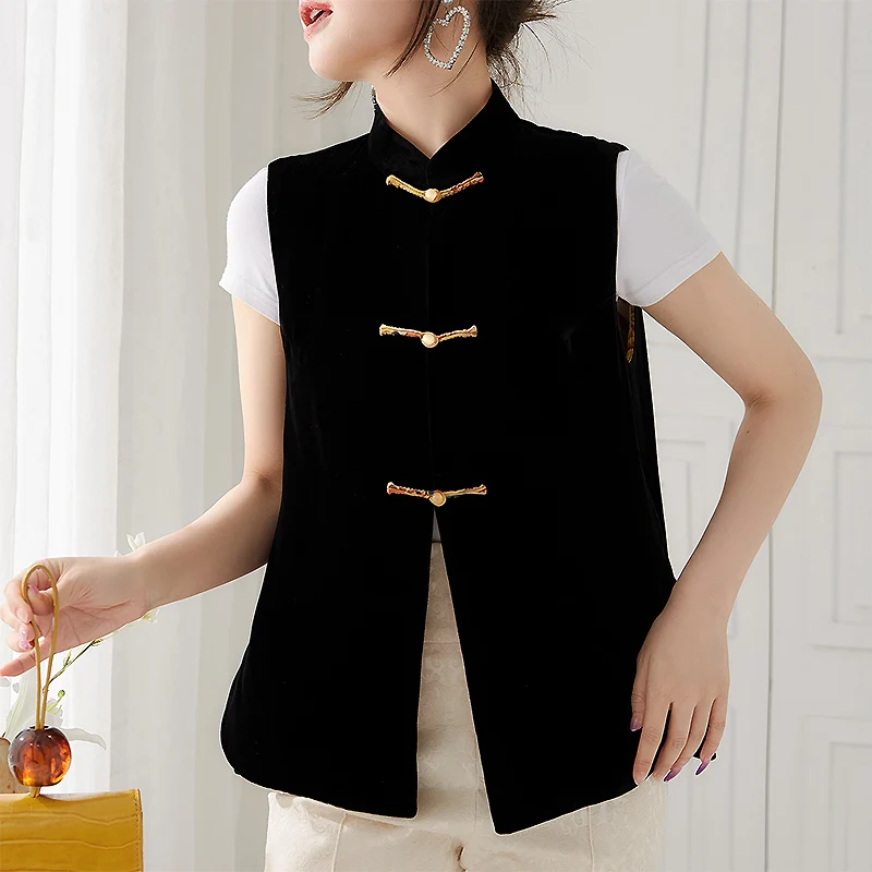 Women's Summer New Silk + Velvet Vest Chinese Collar Single-Breasted Splicing Flower Lining Elegant Lady Sleeveless Top S-XXL
Women's Summer New Silk + Velvet Vest Chinese Collar Single-Breasted Splicing Flower Lining Elegant Lady Sleeveless Top S-XXL