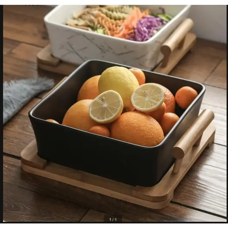 Square Ceramic Salad Bowl Wooden Base Fruit Tray Dinner Plate Noodle Bowls Decorative Mixing Dessert Plates Dishes
Square Ceramic Salad Bowl Wooden Base Fruit Tray Dinner Plate Noodle Bowls Decorative Mixing Dessert Plates Dishes