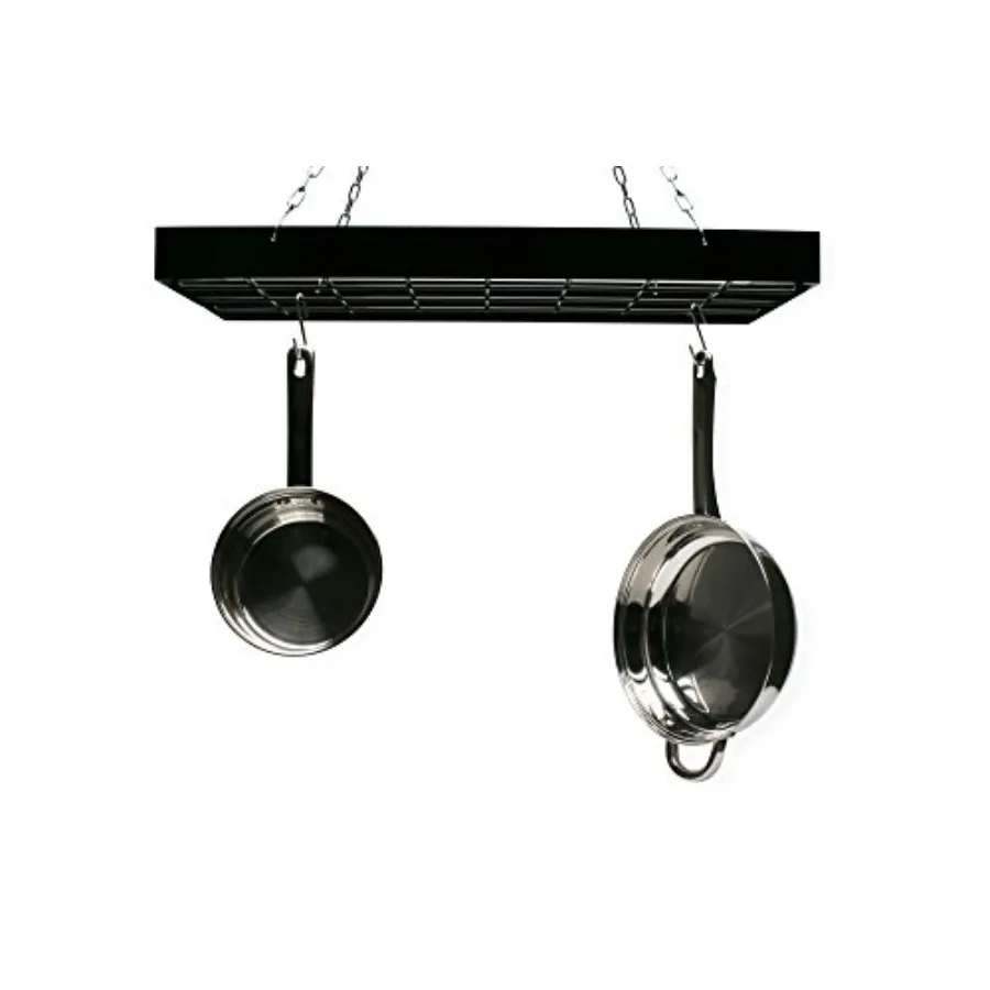 Kitchen Pot Hanging Rack Rectangular Rack with Chains and 6 Hooks