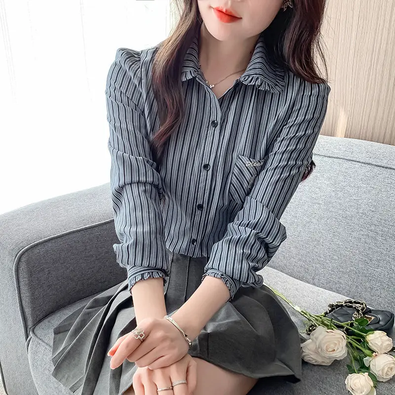 Temperament High-end Embroidered Striped Women's Shirt Fashionable Age-reducing Versatile Long-sleeved Top
Temperament High-end Embroidered Striped Women's Shirt Fashionable Age-reducing Versatile Long-sleeved Top