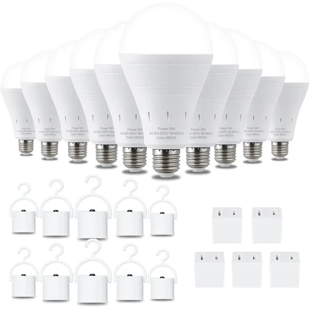 10-Pack Rechargeable LED Light Bulbs, Battery-Powered 6000K Daylight, E26 Base, 120V, 9W, 60W Equivalent, Ideal for Power Outage
10-Pack Rechargeable LED Light Bulbs, Battery-Powered 6000K Daylight, E26 Base, 120V, 9W, 60W Equivalent, Ideal for Power Outage