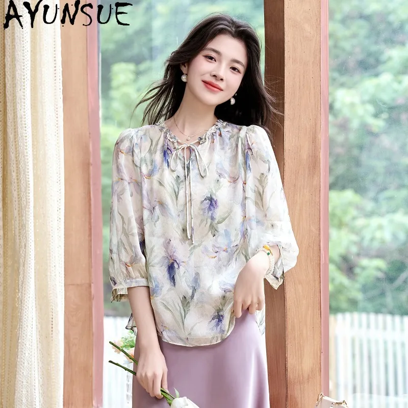 100% Silk Pullover Blouses for Woman Elegant Lace-up Tops for Woman Prairie Chic Blouse Femme Spring Summer Clothes Woman 2026
100% Silk Pullover Blouses for Woman Elegant Lace-up Tops for Woman Prairie Chic Blouse Femme Spring Summer Clothes Woman 2026