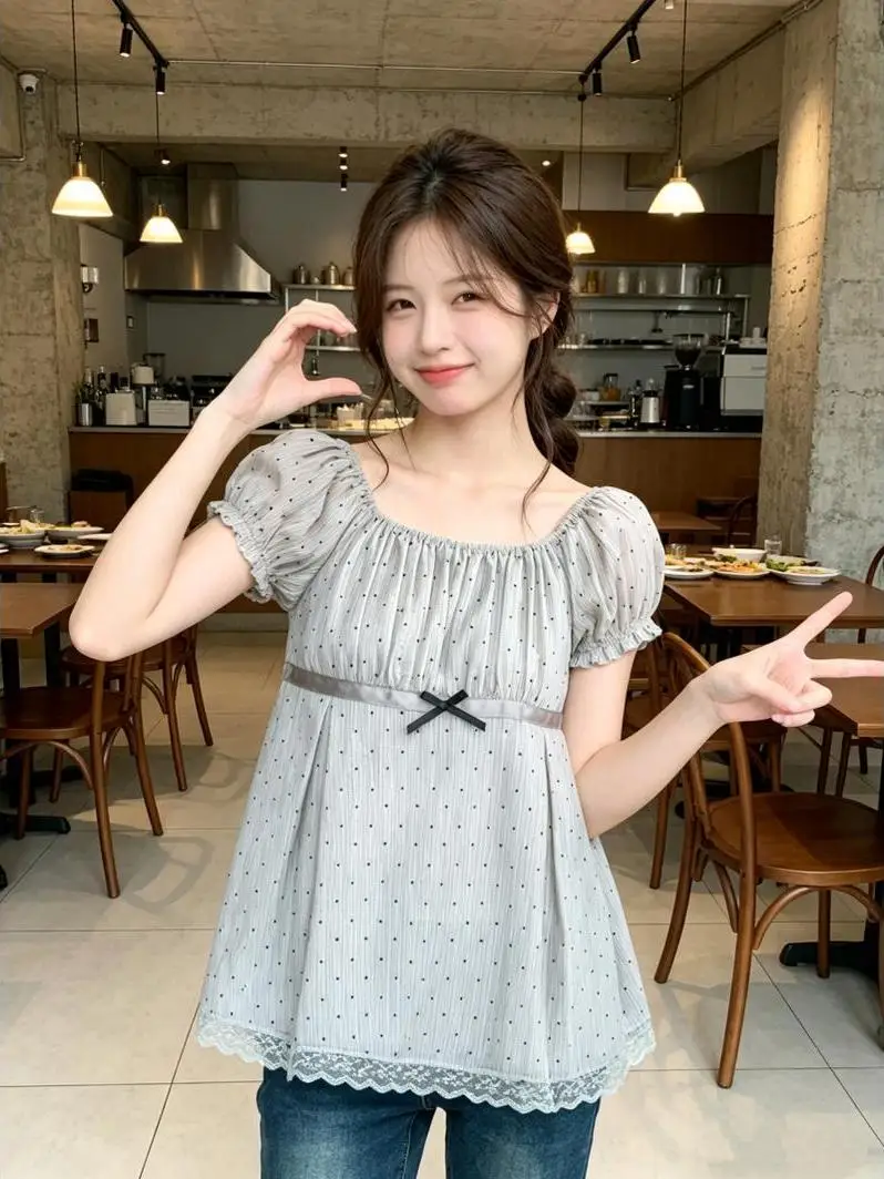 Summer New Style Women's Shirt Knot Lace Trim Square Collar Short Sleeve Bubble Sleeve Slimming Top Commute Style
Summer New Style Women's Shirt Knot Lace Trim Square Collar Short Sleeve Bubble Sleeve Slimming Top Commute Style