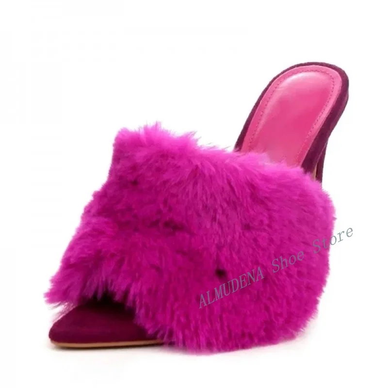 Fuchsia Suede Open Toe Stiletto Heels Furry Mule Heels Sexy Pointed Toe Fashion 2024 Autumn Winter Dress Slippers
Fuchsia Suede Open Toe Stiletto Heels Furry Mule Heels Sexy Pointed Toe Fashion 2024 Autumn Winter Dress Slippers