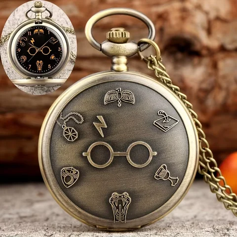 1 piece retro pocket watch, fashionable and trendy glasses pocket watch, quartz watch, cartoon watch