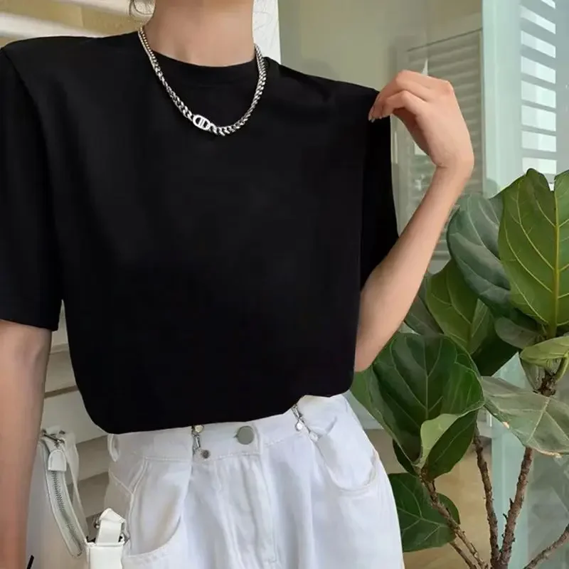 Pure Cotton Shoulder T-shirt for Women Short Sleeved Loose and Versatile Solid White Top New Korean Version Spring and Summer
Pure Cotton Shoulder T-shirt for Women Short Sleeved Loose and Versatile Solid White Top New Korean Version Spring and Summer