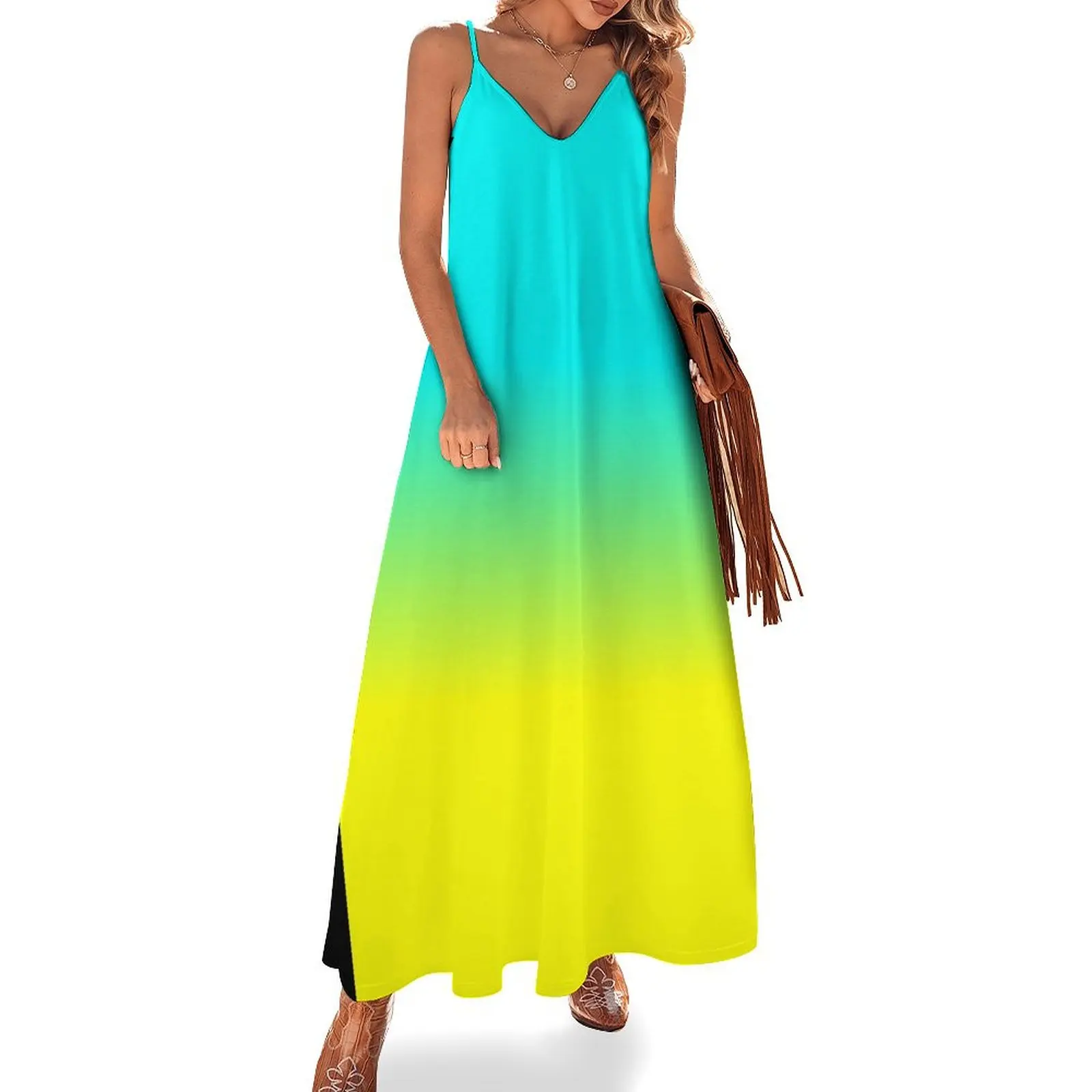 Neon Aqua and Neon Yellow Ombré Shade Color Fade Sleeveless Long Dress long dress women summer dress for women 2025
Neon Aqua and Neon Yellow Ombré Shade Color Fade Sleeveless Long Dress long dress women summer dress for women 2025
