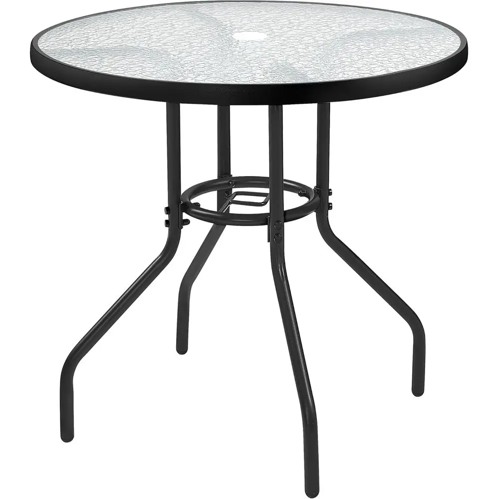 Round Outdoor Patio Bistro Table with Tempered Glass Top and Umbrella Hole for Balcony, Backyard, Lawn, and Garden
Round Outdoor Patio Bistro Table with Tempered Glass Top and Umbrella Hole for Balcony, Backyard, Lawn, and Garden