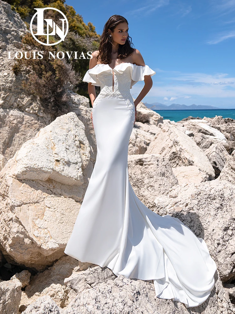 LOUIS NOVIAS Simple Mermaid Wedding Dress Off the Shoulder Appliques Beading Satin Boat Neck Wedding Gown Vestidos De Novia
LOUIS NOVIAS Simple Mermaid Wedding Dress Off the Shoulder Appliques Beading Satin Boat Neck Wedding Gown Vestidos De Novia