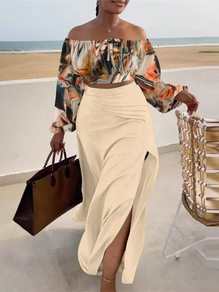 2023 Split Maxi Skirt Slim Spring Summer Women Two Pieces Matching Sets Fashion Long Sleeve Short Top Loungewear Ladies Outfit 
2023 Split Maxi Skirt Slim Spring Summer Women Two Pieces Matching Sets Fashion Long Sleeve Short Top Loungewear Ladies Outfit
