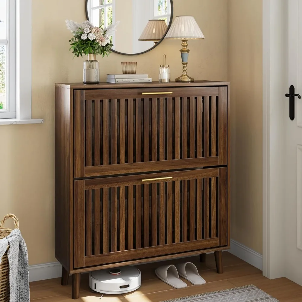 Shoe Storage Cabinet with 2 Flip Louvered Drawers, Narrow Wood Shoe Cabinet with Gold Handle, Hidden Entryway Shoe Organizer for
Shoe Storage Cabinet with 2 Flip Louvered Drawers, Narrow Wood Shoe Cabinet with Gold Handle, Hidden Entryway Shoe Organizer for