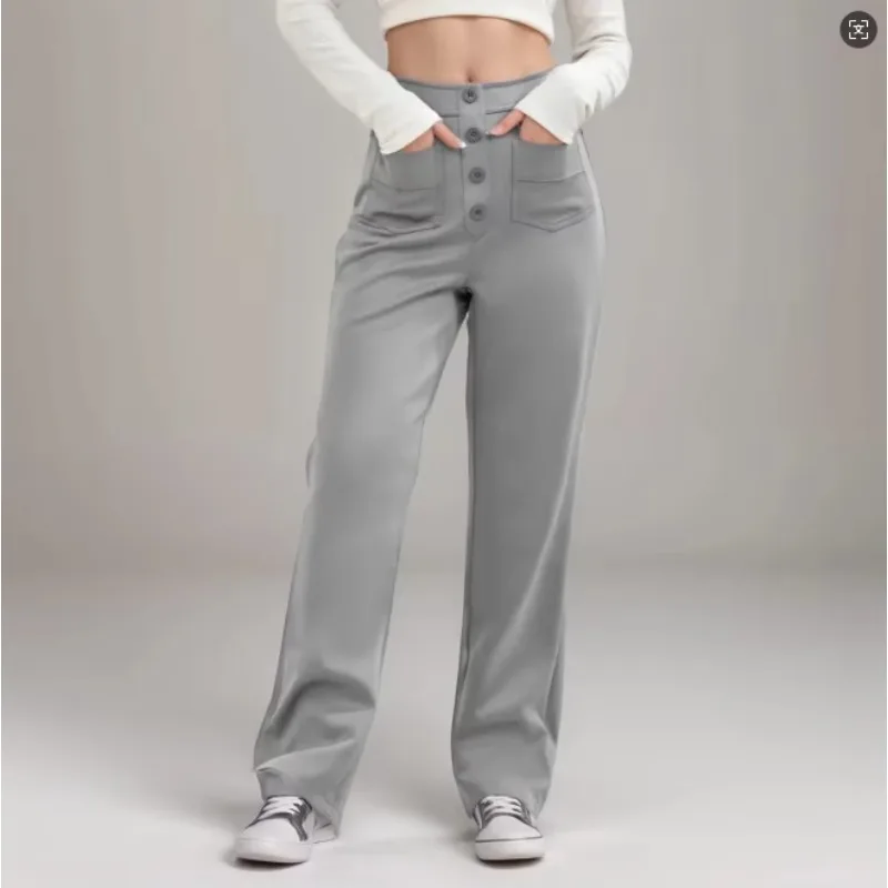 High Waist Buckle Elastic Fashion Casual Straight-leg Pants Full Length Pants Trousers
High Waist Buckle Elastic Fashion Casual Straight-leg Pants Full Length Pants Trousers