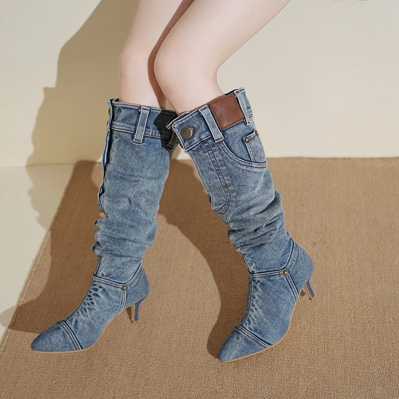 Fall Winter EuroAmerican Sle Pointed MidHeel Cowboy Boots Faionable KneeHigh Zipper Closure Boots for Young Women
Fall Winter EuroAmerican Sle Pointed MidHeel Cowboy Boots Faionable KneeHigh Zipper Closure Boots for Young Women