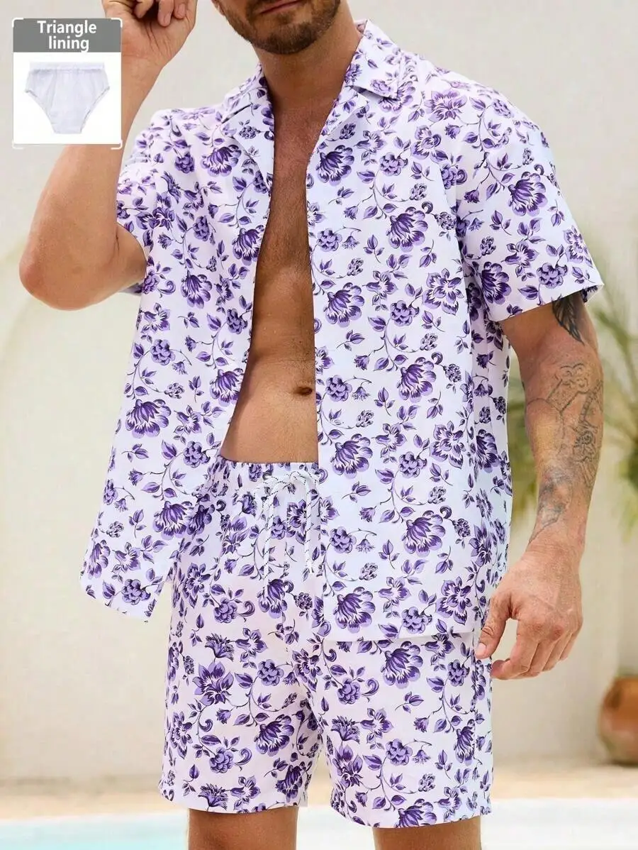 Men Floral Print Short Sleeve Shirt And Drawstring Waist Shorts Beach Set
Men Floral Print Short Sleeve Shirt And Drawstring Waist Shorts Beach Set